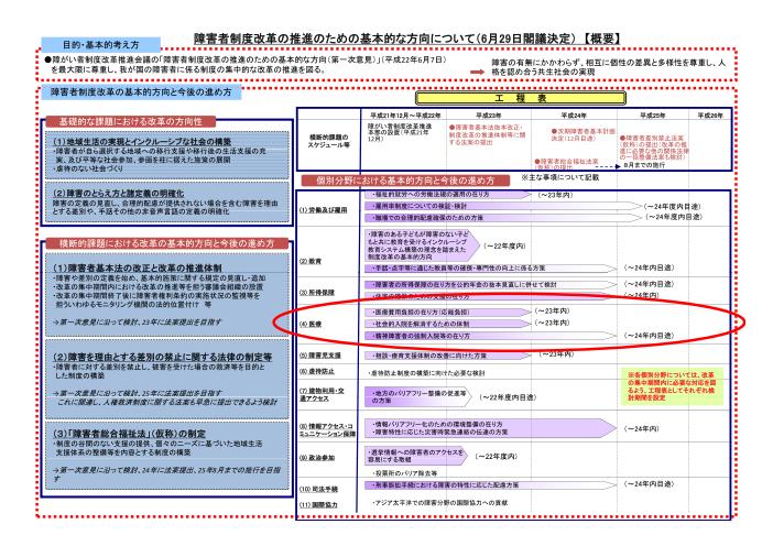 吹田、障害、高齢者、生活保護、障害者制度改革の推進のための基本的な方向について（6月29日閣議決定） 【概要】