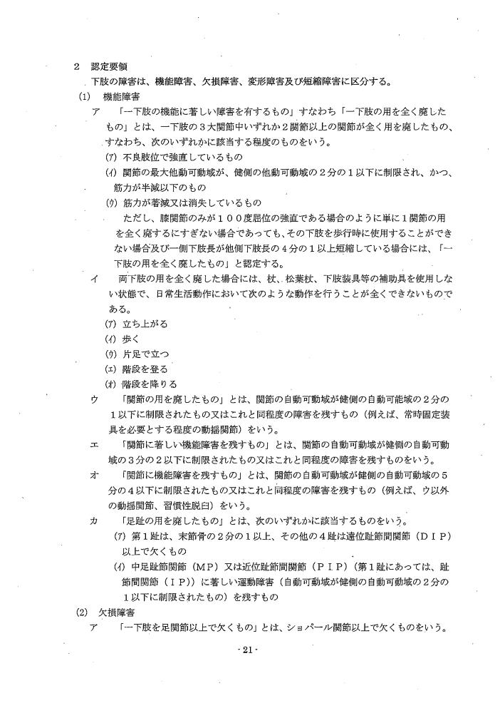 吹田、障害、高齢者、生活保護、第３　障害認定に当たっての基準、第１章障害等級認定基準第２　下肢の障害認定要領