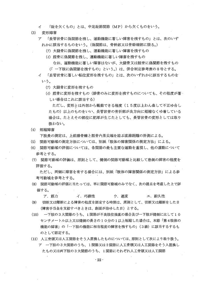 吹田、障害、高齢者、生活保護、第３　障害認定に当たっての基準、第１章障害等級認定基準第２　下肢の障害認定要領１