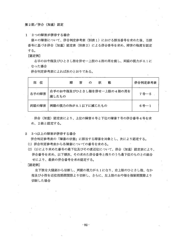 吹田、障害、高齢者、生活保護、第３　障害認定に当たっての基準、第２章併合等障害等級認定基準第２節／併合（加重）認定